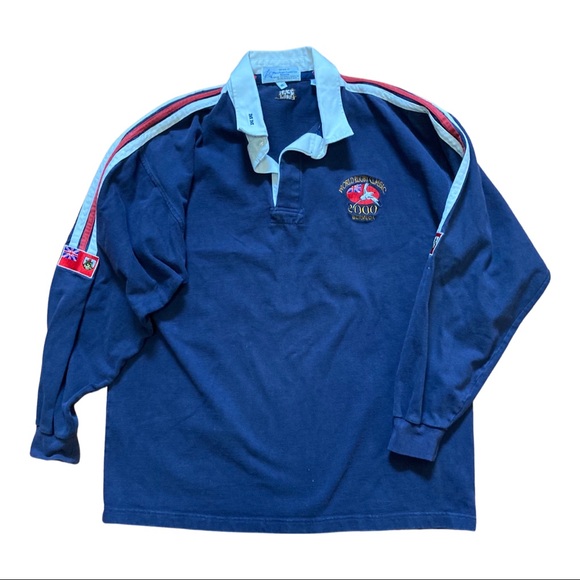 Vintage Other - Vintage Y2K rugby polo shirt men’s xl longsleeve navy blue red 2000’
